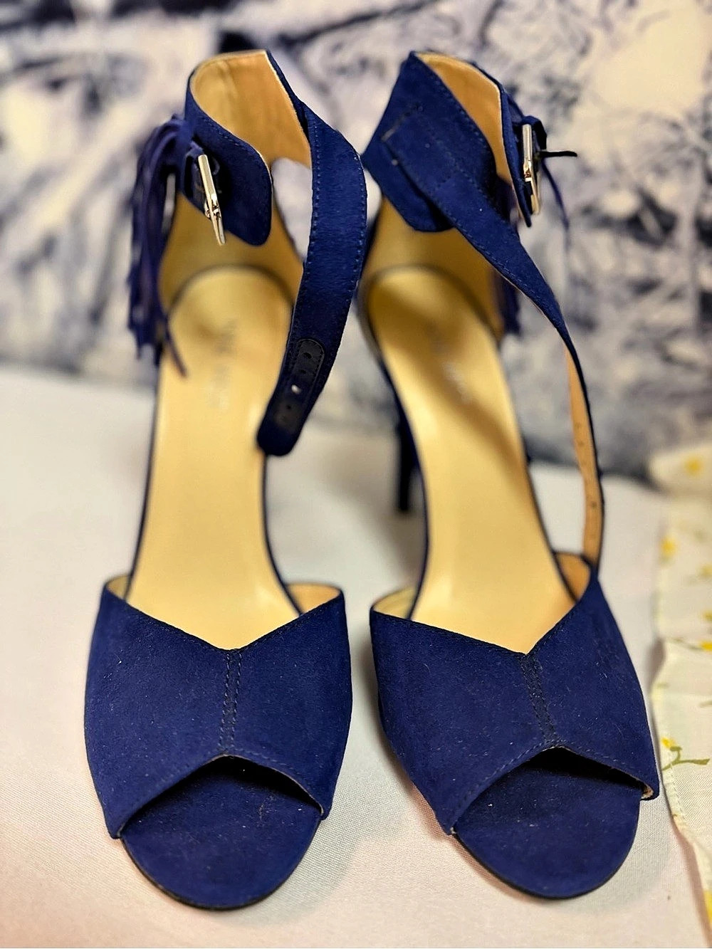 Nine West Fringe Ankle Strap Heels in Blue US 8.5